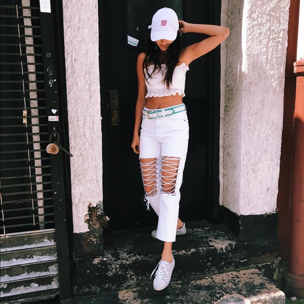 NWT LF CARMAR LACED WHITE JEANS